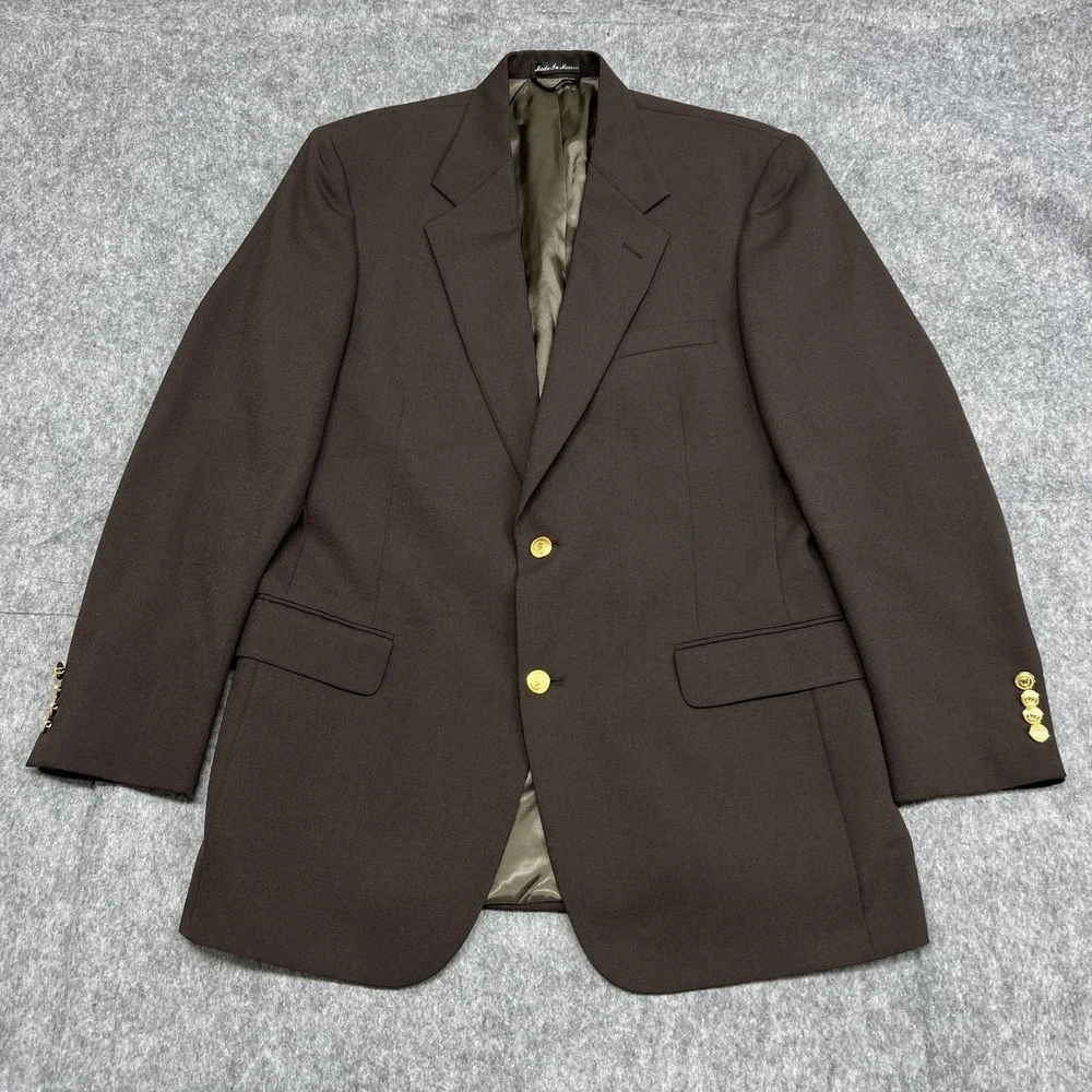 Wimbledon Of England Blazer Mens 40L Brown Wool Blend Gold Button Dillards READ